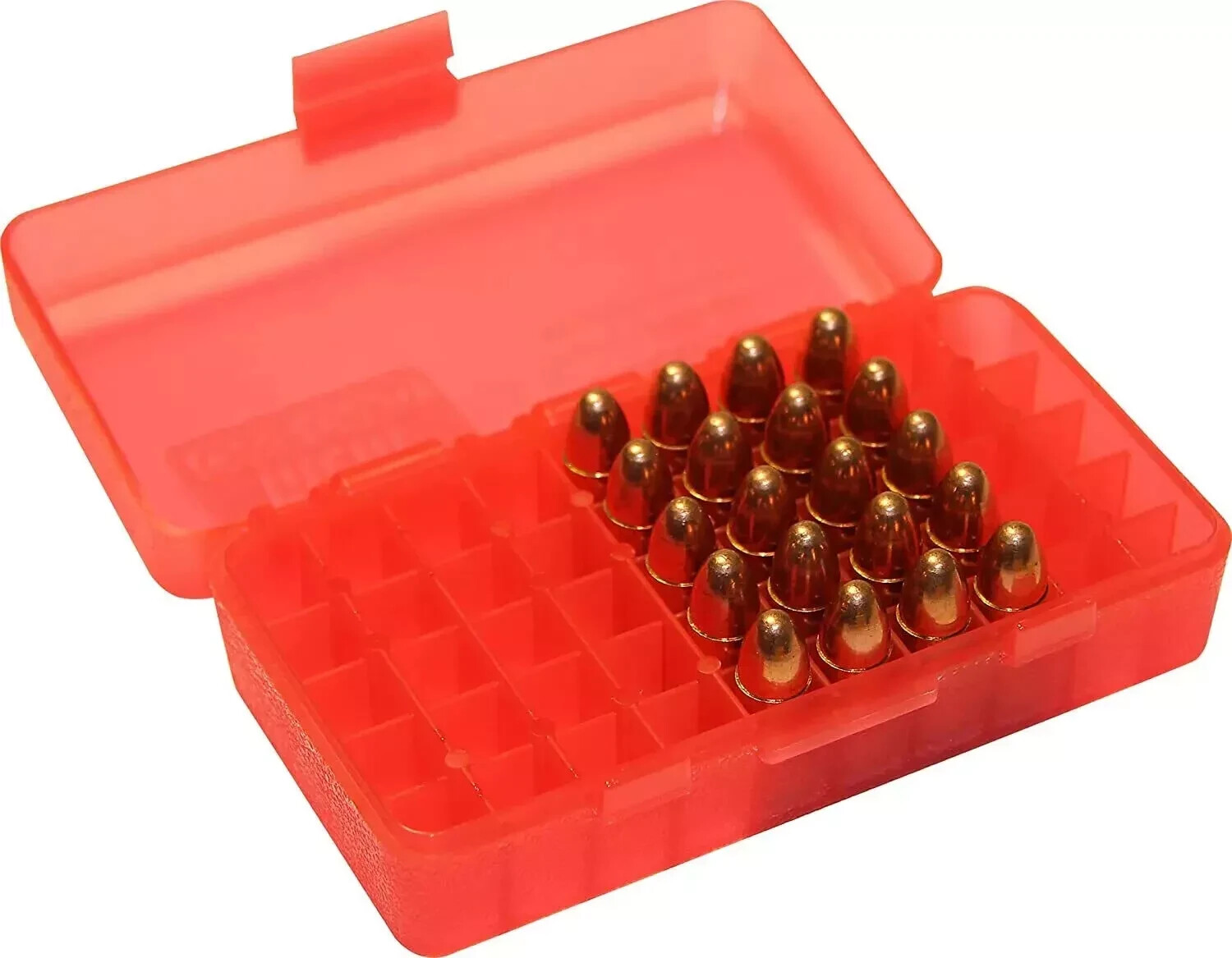 MTM 380/9MM Cal 50 round Flip-Top Ammo Box P50-9M , Color Clear Red