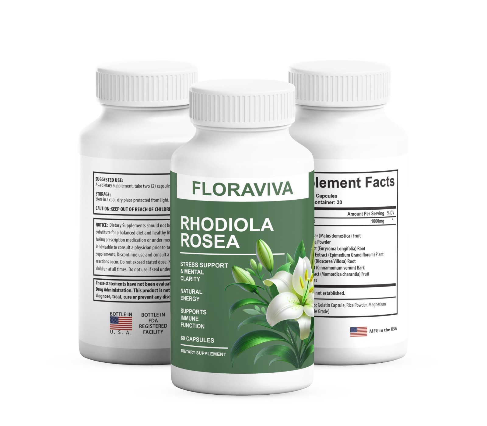 3-Pack Rhodiola Rosea Capsules – Floraviva for Energy, Focus, Mood