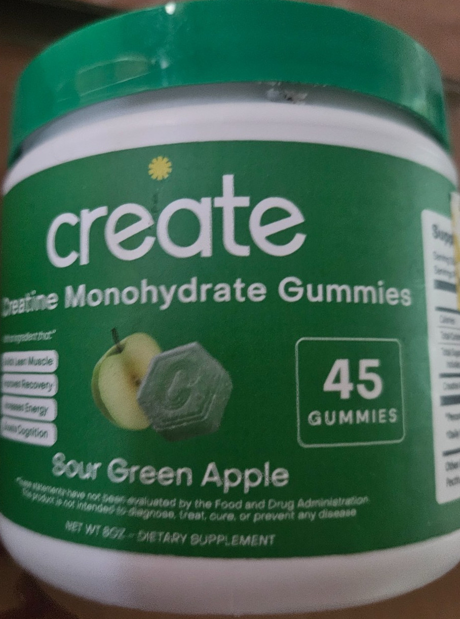 Create Wellness Creatine Monohydrate 45 Sour Green Apple Flavored Gummies 5/27