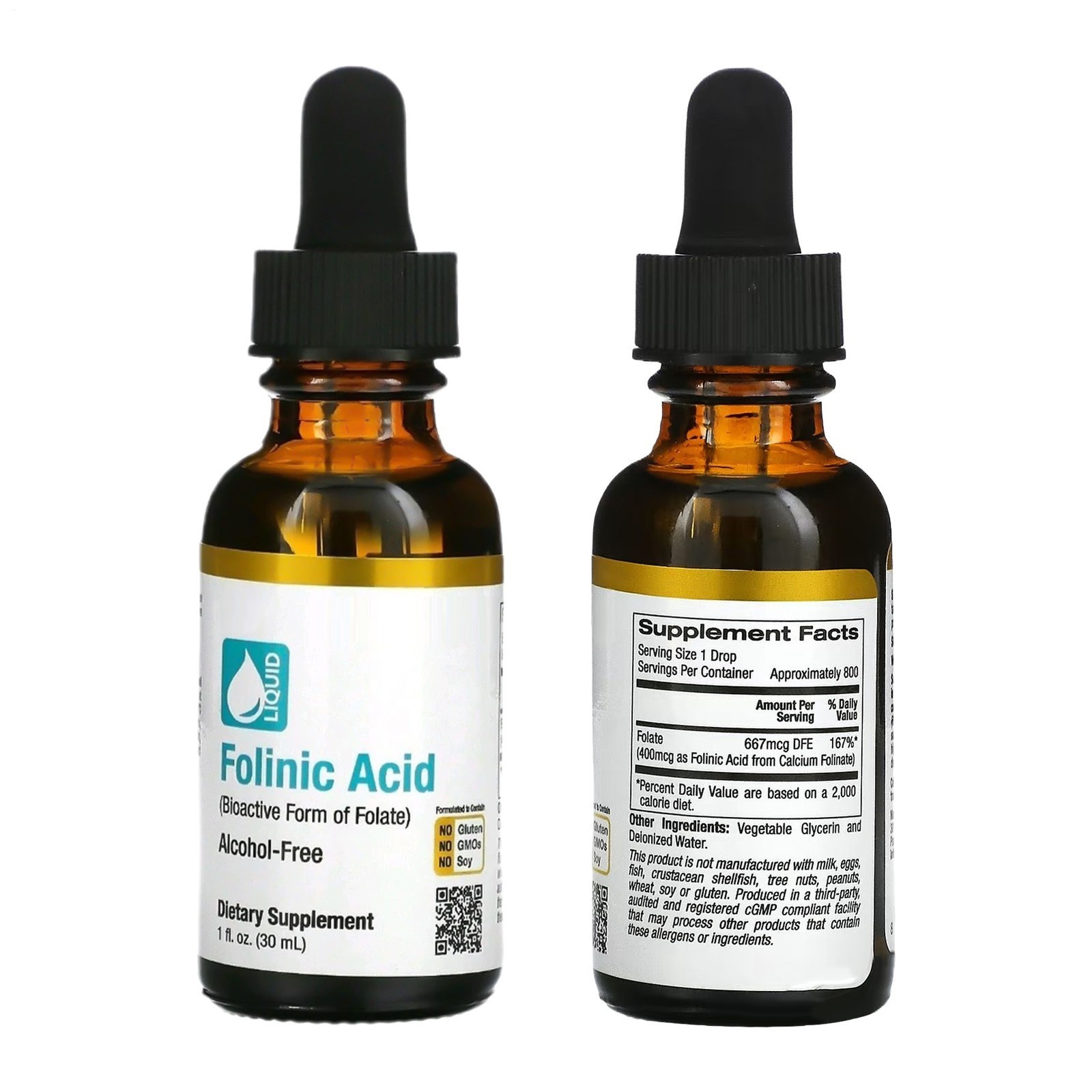 Folinic Acid Leucovorin California Gold Nutrition Alcohol Free 30ml Liquid^