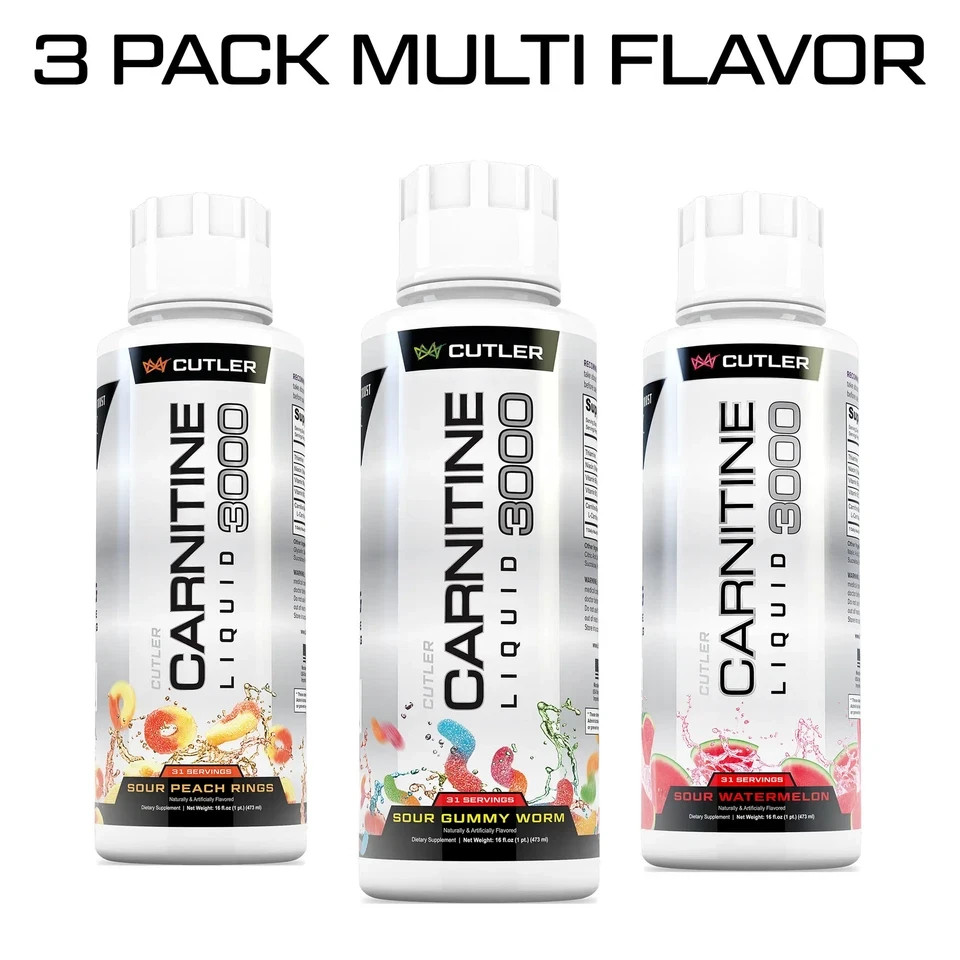 Cutler Nutrition Carnitine Liquid – 3-Pack – Multi Flavor – 3000mg – Energy Spor
