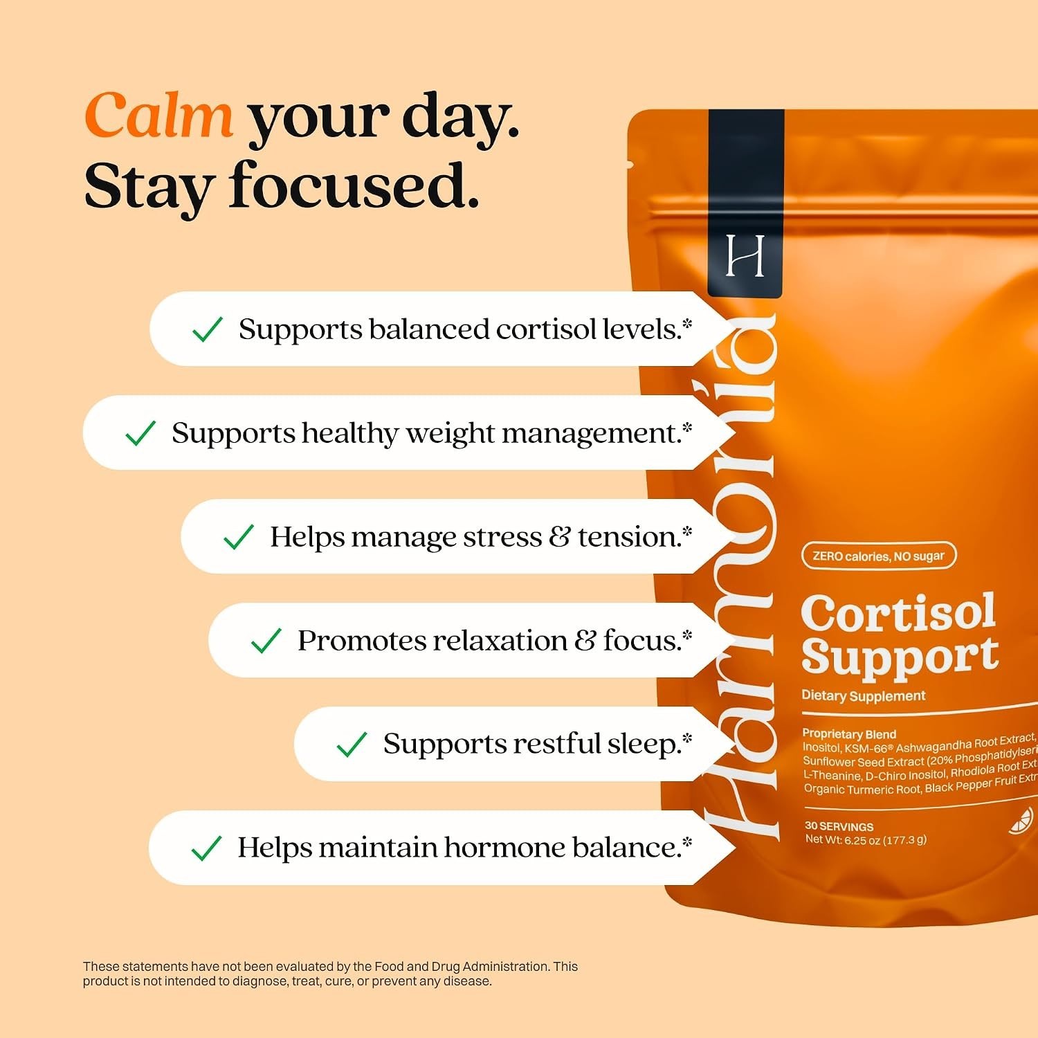 Harmonia Cortisol Cocktail Supplement Drink – Stress & Sleep Support, 30 Serving