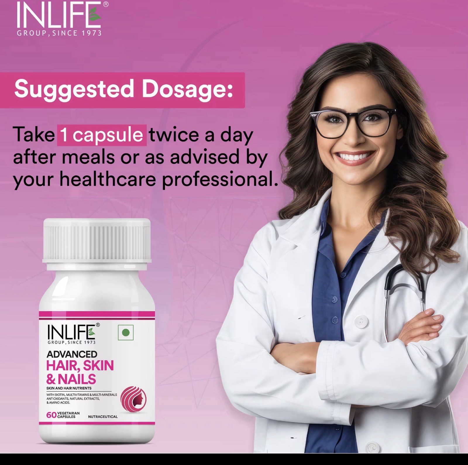 INLIFE Advanced Hair Skin & Nails with Biotin, Multivitamin Minerals 60 cap