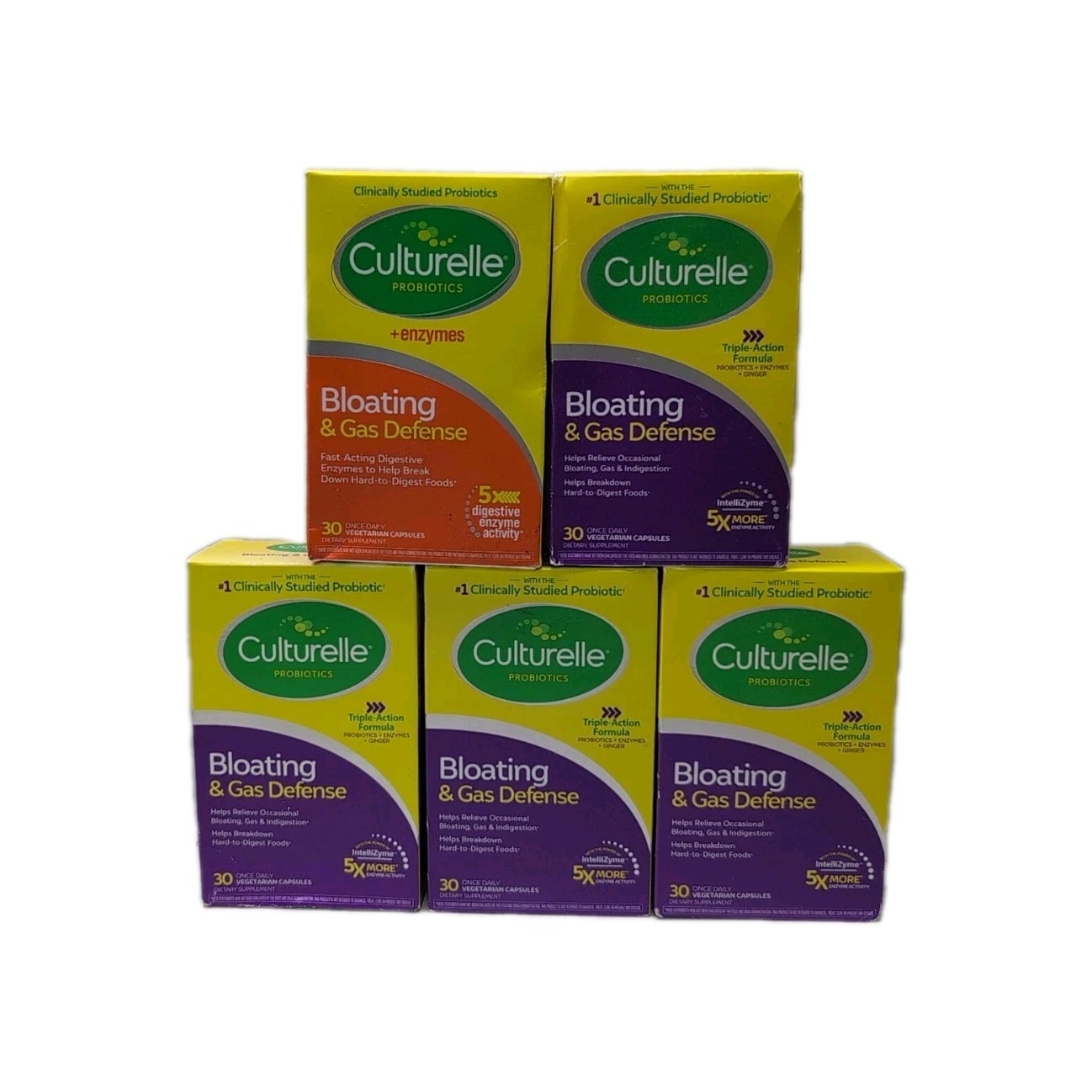 (5) Culturelle Probiotics Bloating & Gas Defense 30 VegetarianCaps Ea EXP 06/26+