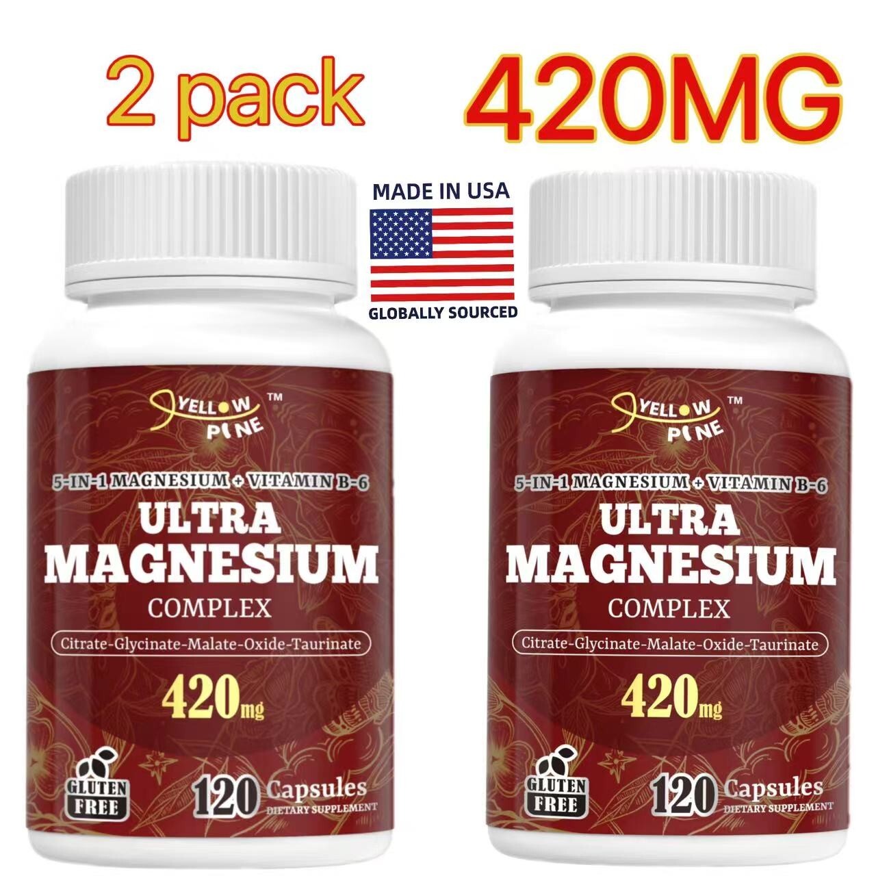 💖Yellow Pine 💖 2 pack , 5-in-1 Ultra Magnesium Complex Plus Vitamin B6