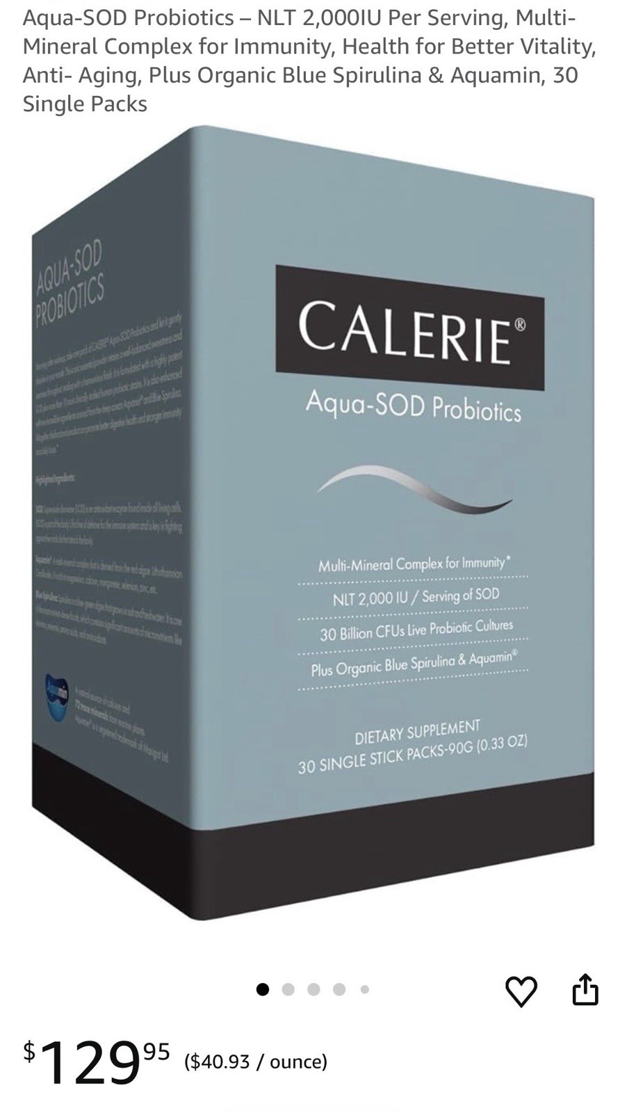 Authentic Calerie Health CalerieLife Aqua-SOD Probiotics – 30 Single Stick Packs