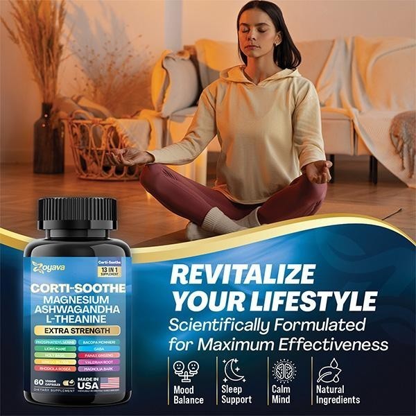 Zoyava Corti-Soothe Magnesium,Ashwagandha,L-Theanine – Supports Cortisol Balance