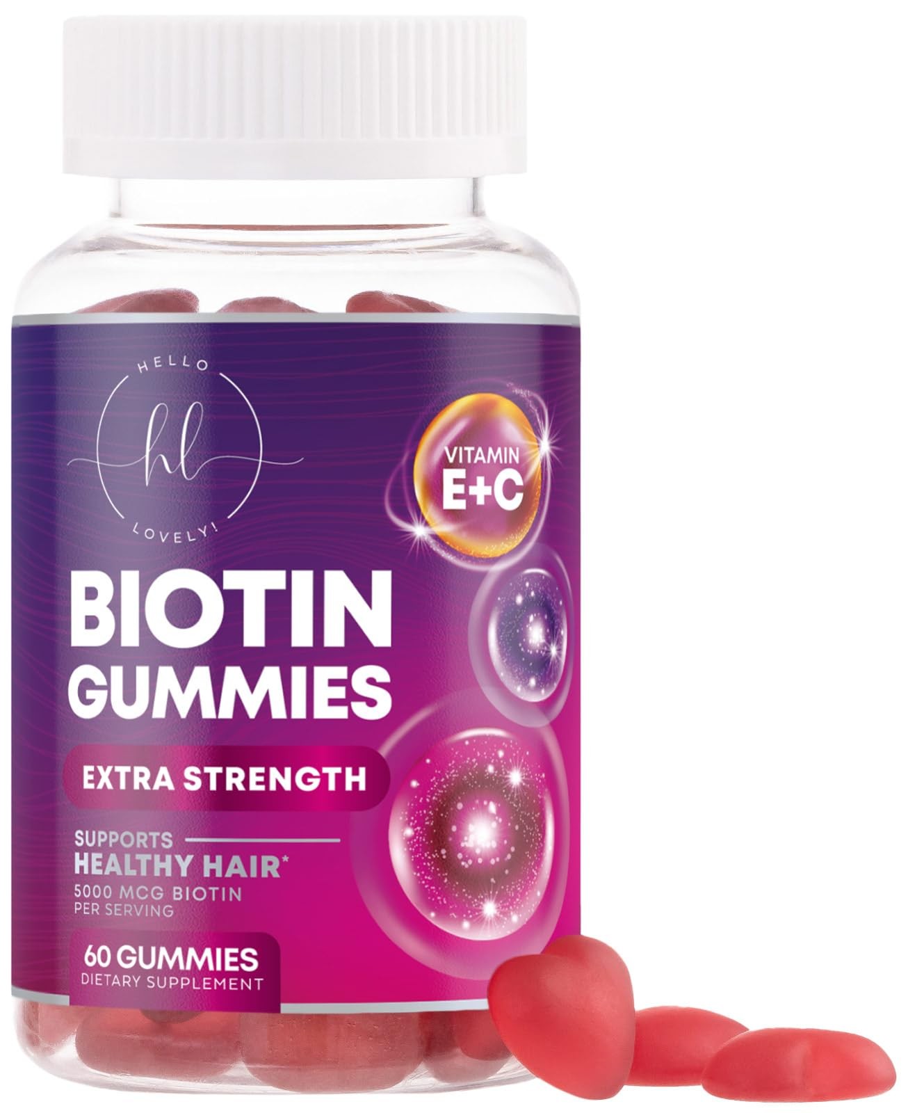 60 Gomitas De Biotina Para El Cabello Uñas y Piel 5000 mcg Con Vitaminas E y C