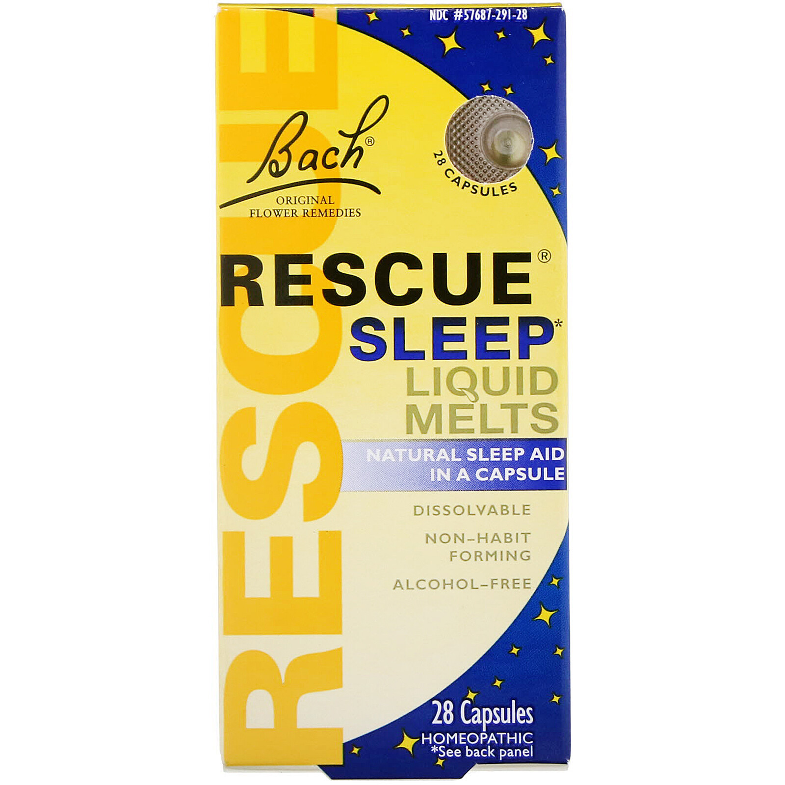 Bach Rescue Sleep Aid Liquid Melts Homeopathic Capsule Orange Vanillla 28 Count