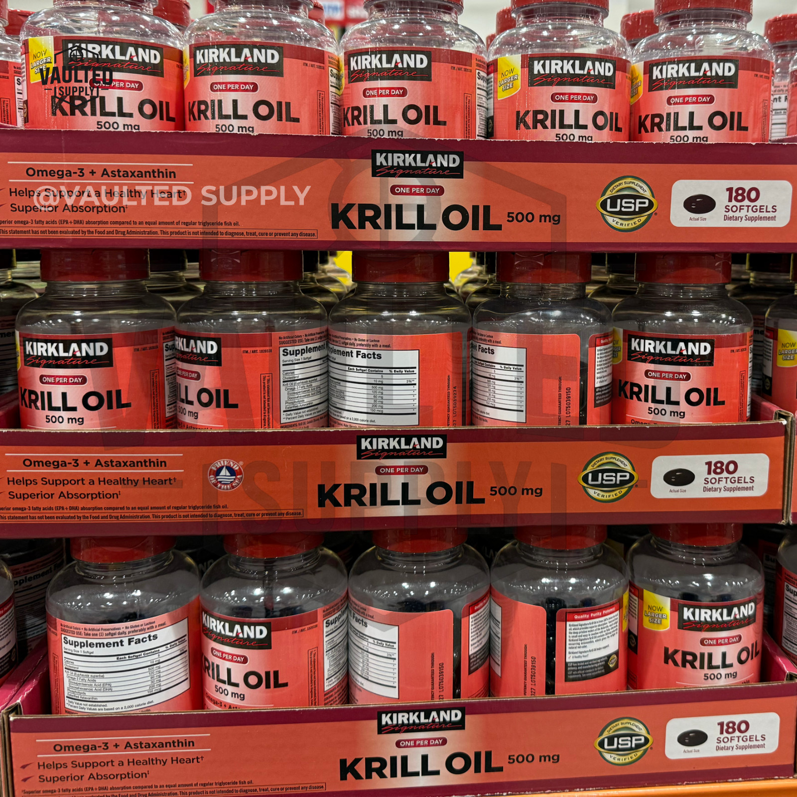 Kirkland Krill Oil 500mg, 180 Softgels • Omega-3 + Astaxanthin Exp Jan / 2027