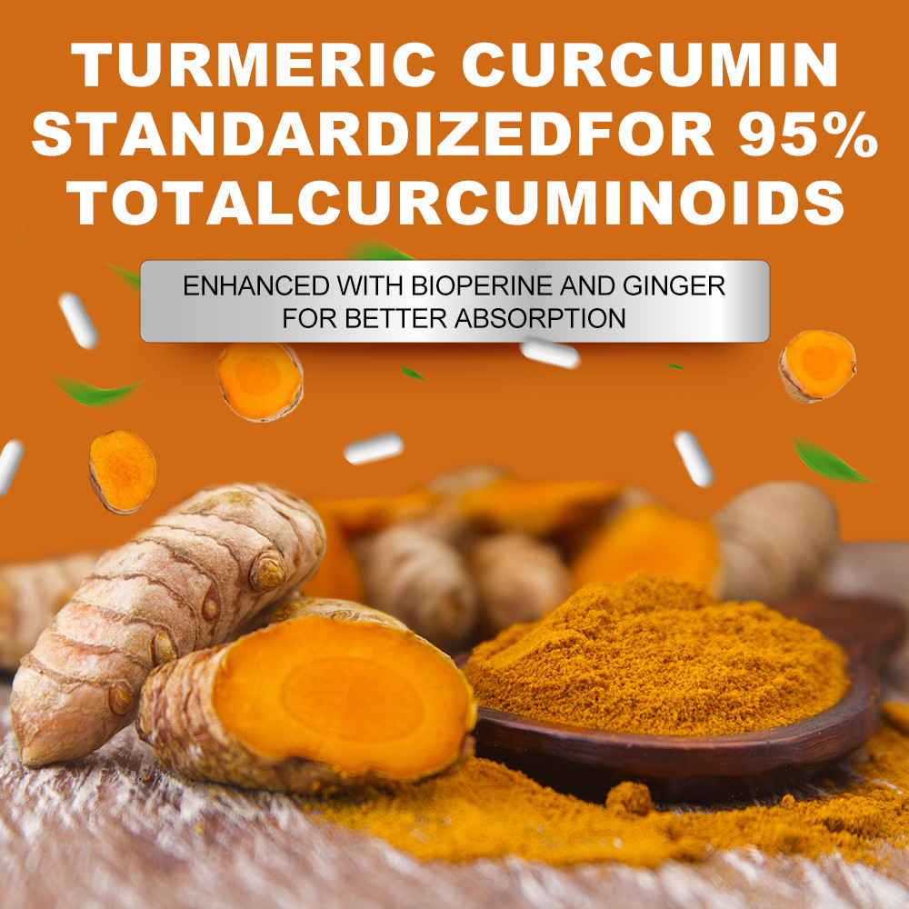 Turmeric Curcumin 1950mg 95% w/ Ginger & BioPerine Black Pepper 60 Caps