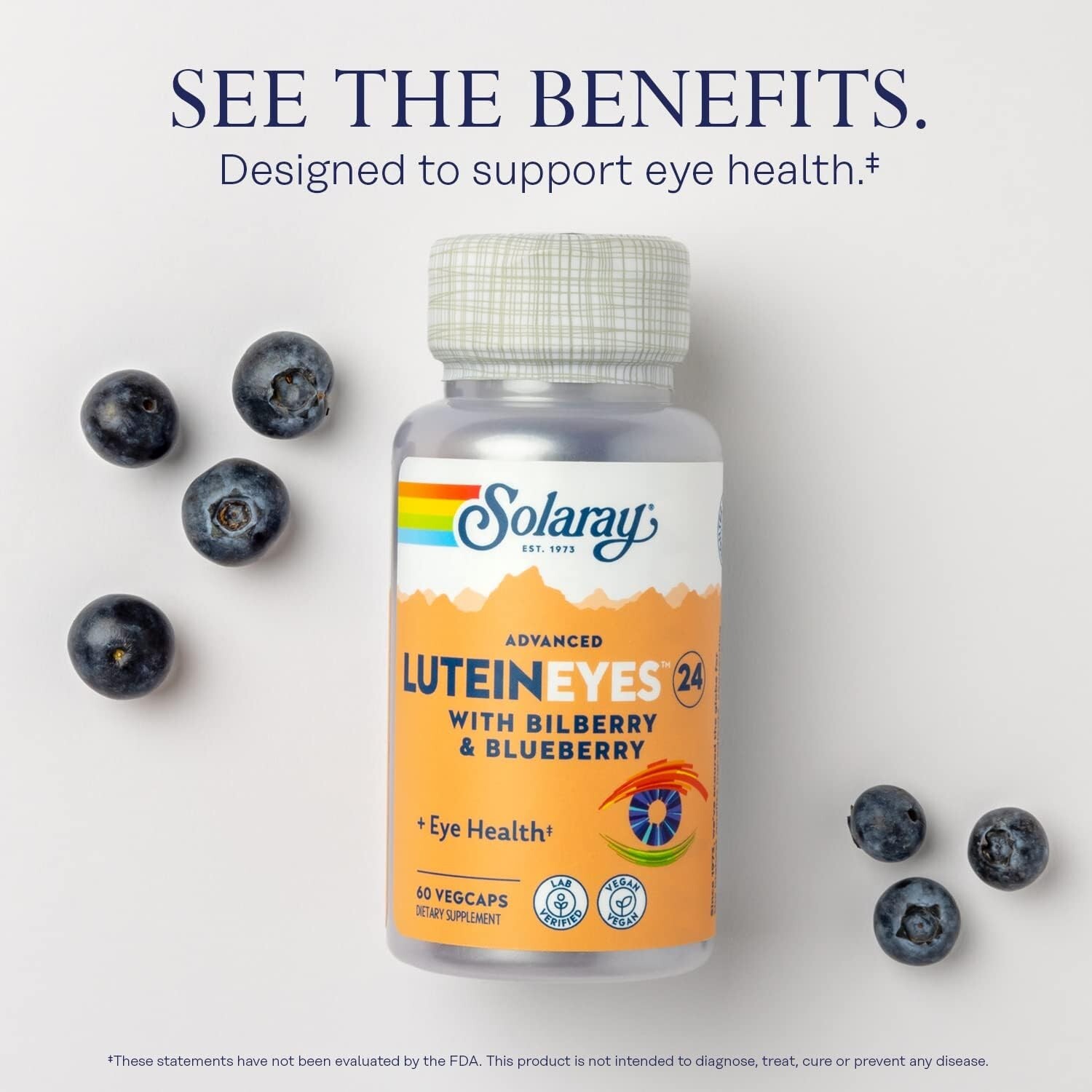 Solaray Advanced Lutein Eyes 24mg with Bilberry & Blueberry 60 Caps Exp. 2029