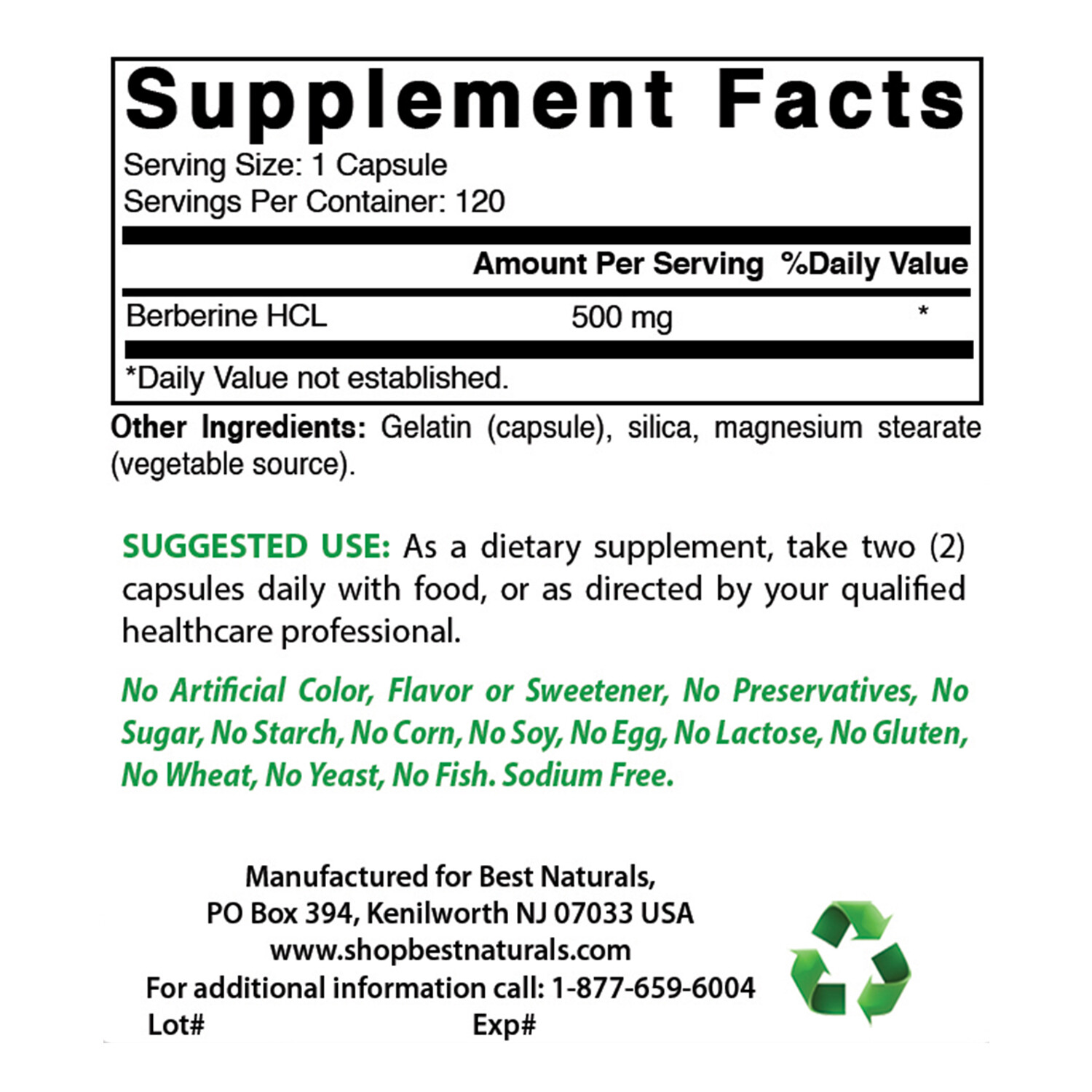 Best Naturals Berberine 500 mg 120 Capsules – Healthy Cholesterol