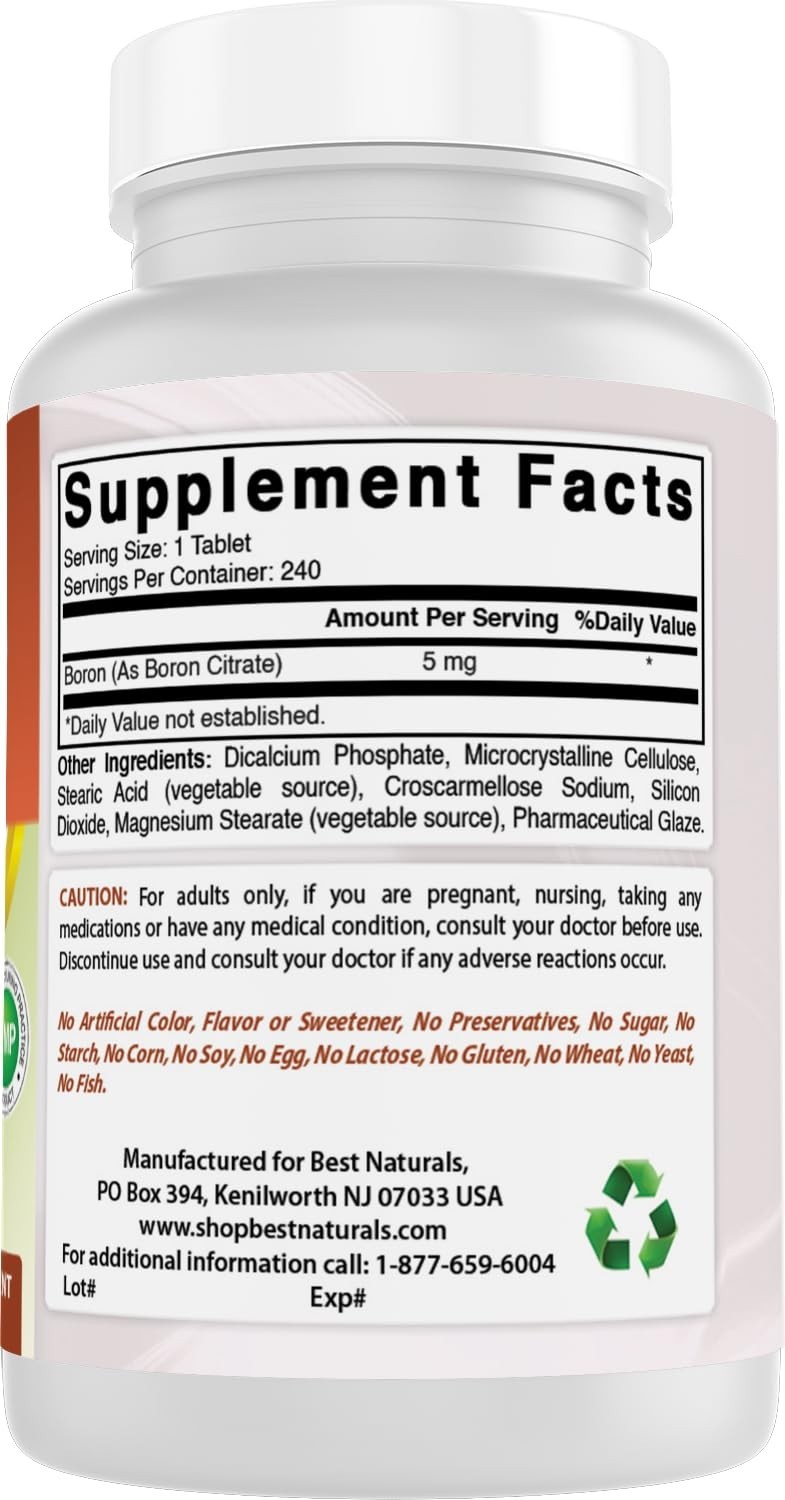 Boron Supplements 5mg – 240 Tablets (Pack of 3) – Supports Bone Health & Hormona