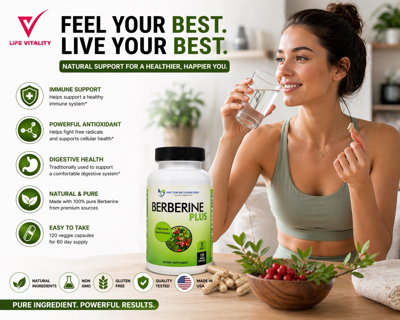 Berberine Plus 1200mg 240 Veggie Capsules 2 Pack Immune Support Fórmula