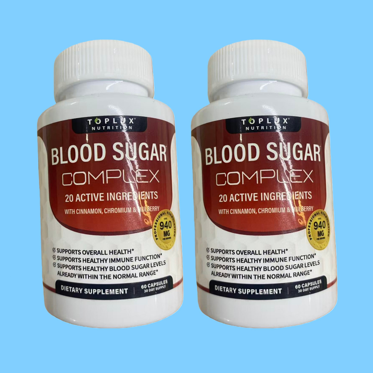 Toplux Blood Sugar Complex 2 Pack 120 Caps Cinnamon Chromium Support