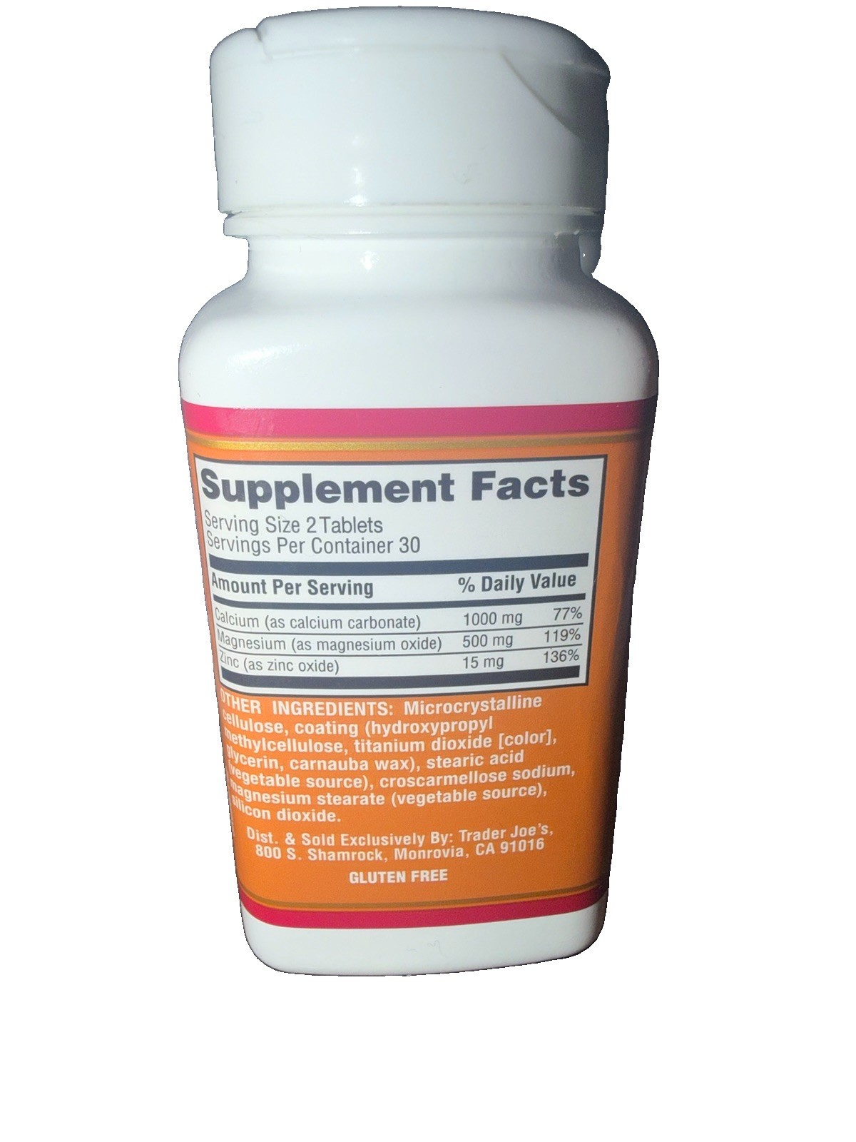 Trader Joe’s Calcium, Magnesium Zinc Supplement Tablets, 60-Pack