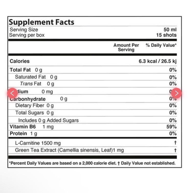 Nutriplus L-Carnitine Shot with Green Tea 15x50ml Free Shipping Worldwide