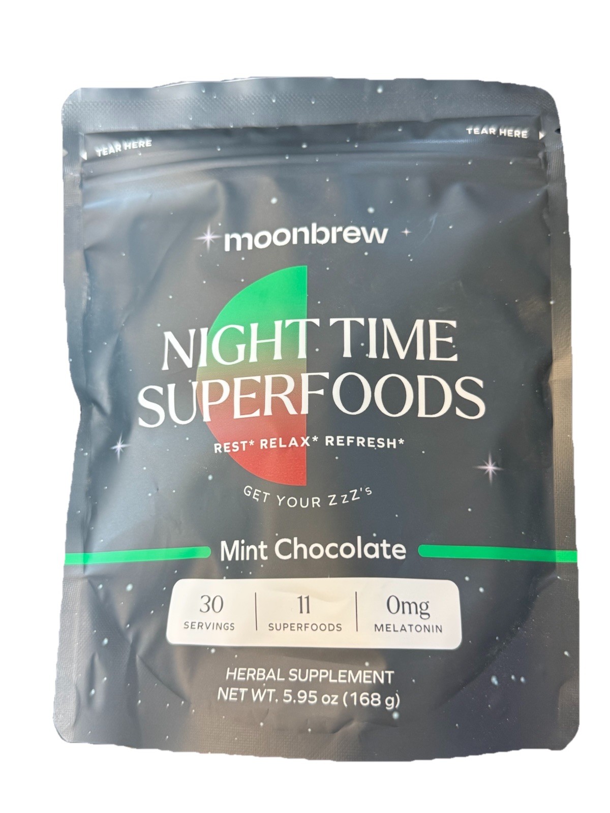 New MoonBrew Night Time Superfoods Sleep Aid Powder Mint Chocolate 5.95oz 3/27