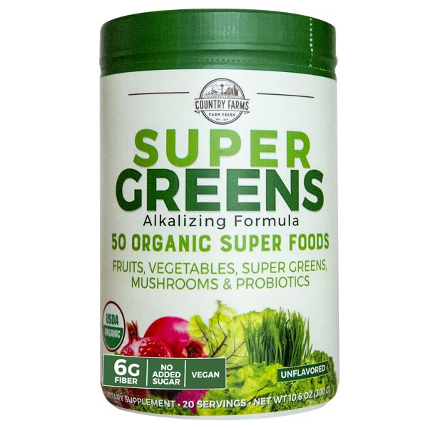 Country Farms Super Greens Organic Food Supplement Natural Flavor 10.6 oz 6PK