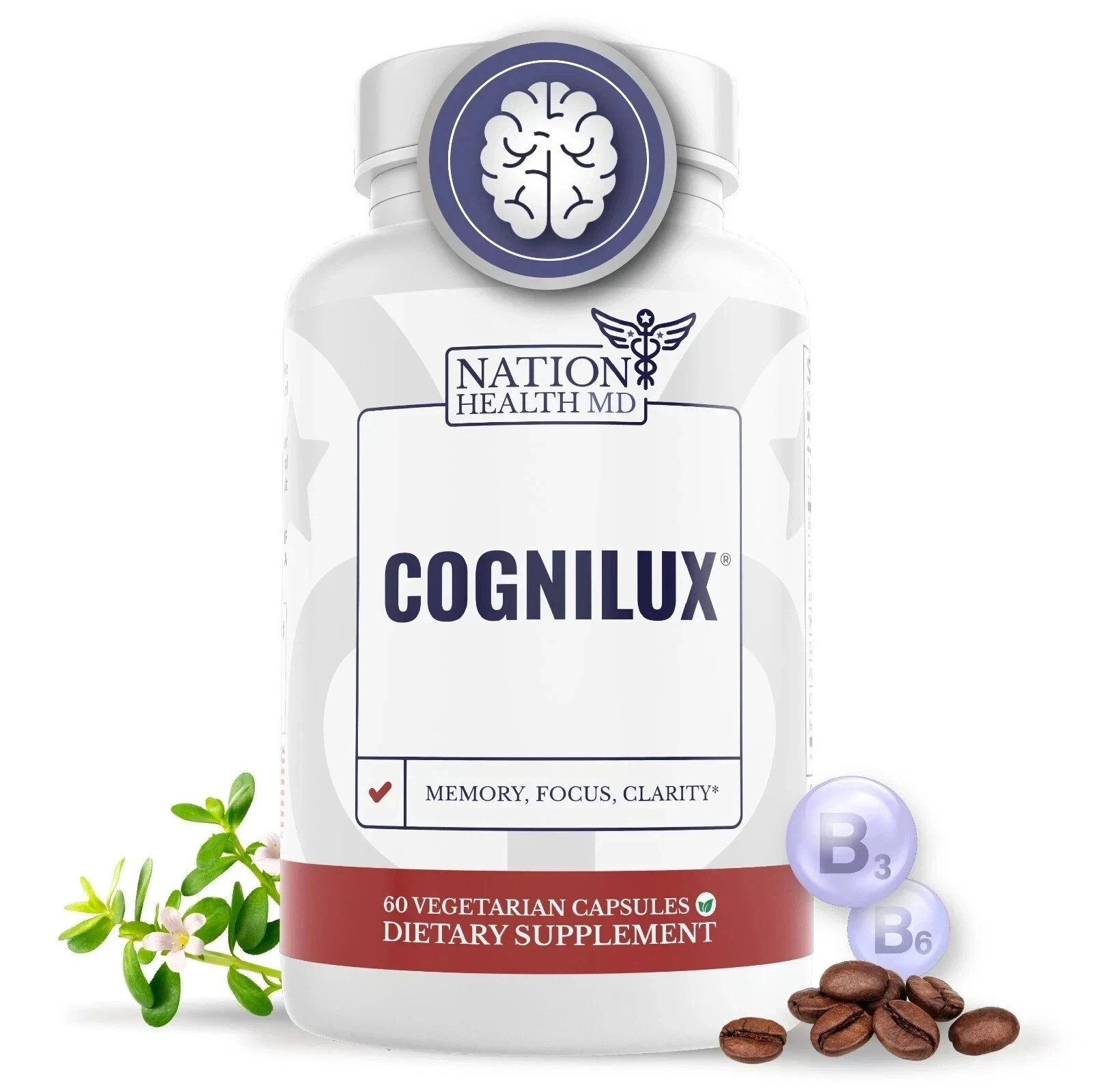 NATION HEALTH MD Cognilux Brain Support Supplement with Niacin – Pack of 5 .