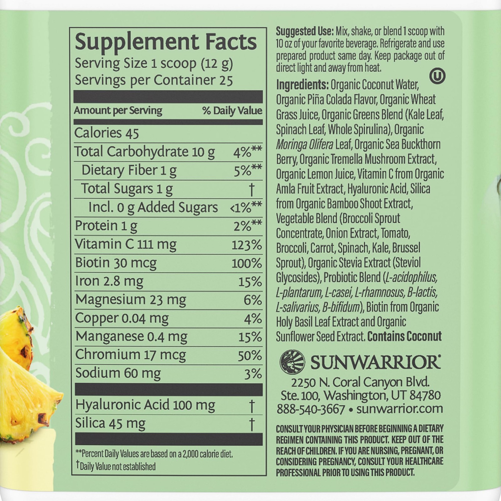 Sunwarrior Vegan Beauty Greens Drink Plant-Based | Hyaluronic Acid Minerals B…