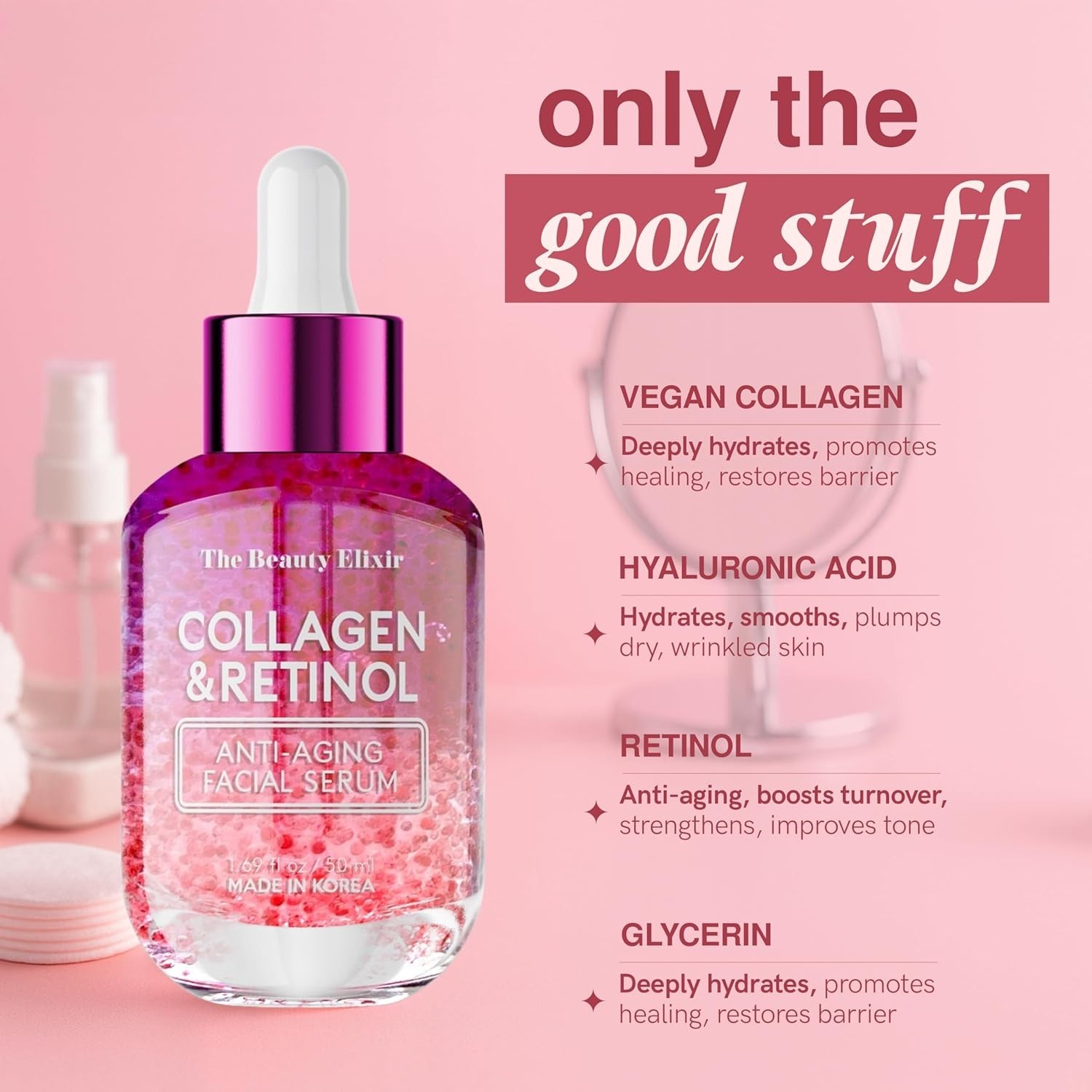 Collagen & Retinol Serum for Face – Ultra Hydrating, Restores, Smooths & Reduces