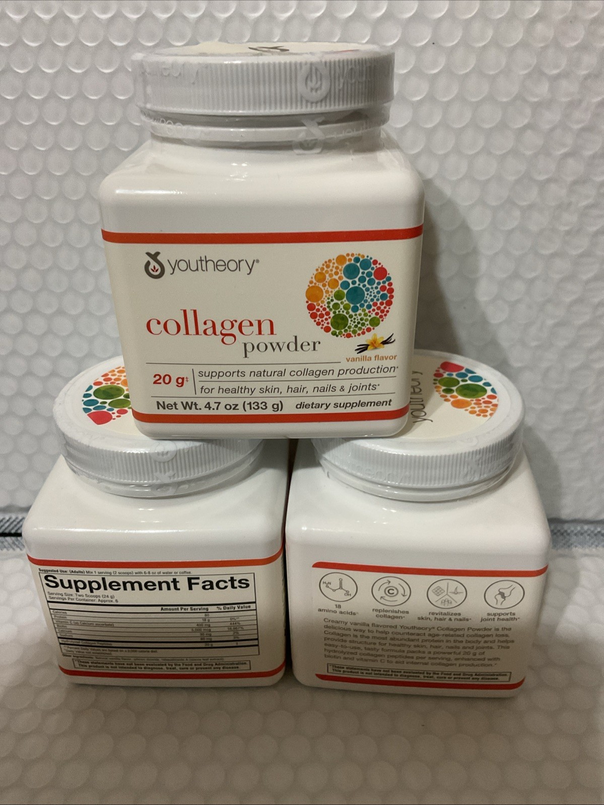 3x Youtheory Collagen Powder 4.7oz Each Exp7/26