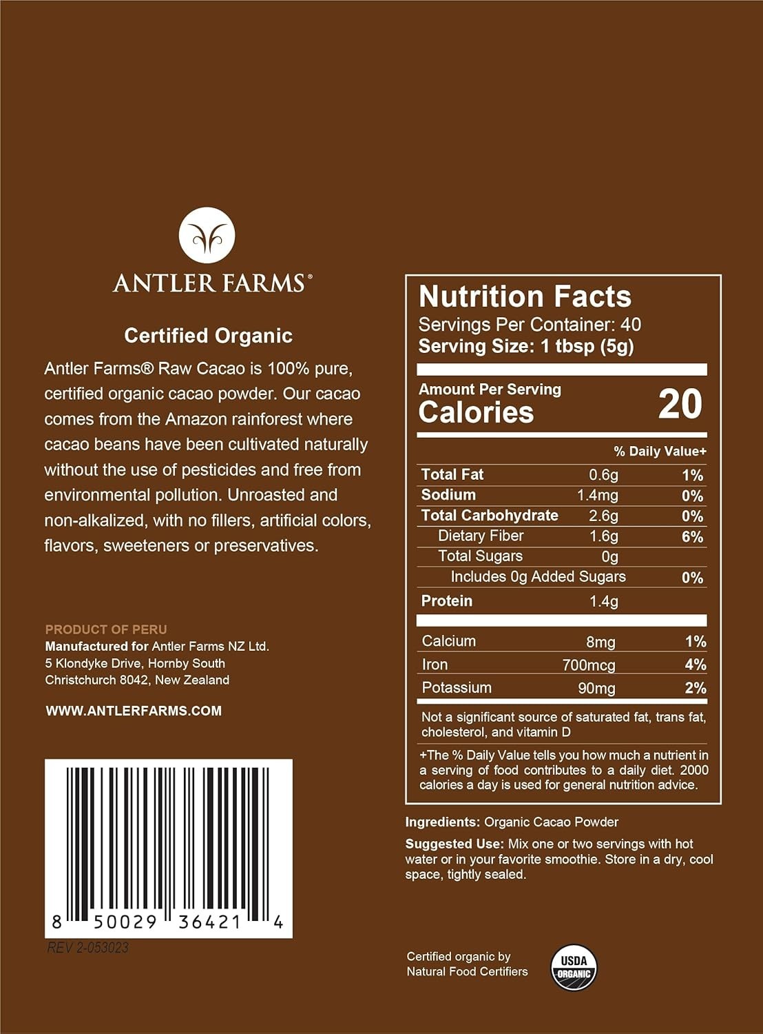 Organic Cacao Powder – 100% Pure, Vegan, Gluten Free, 40 Servings, 200g