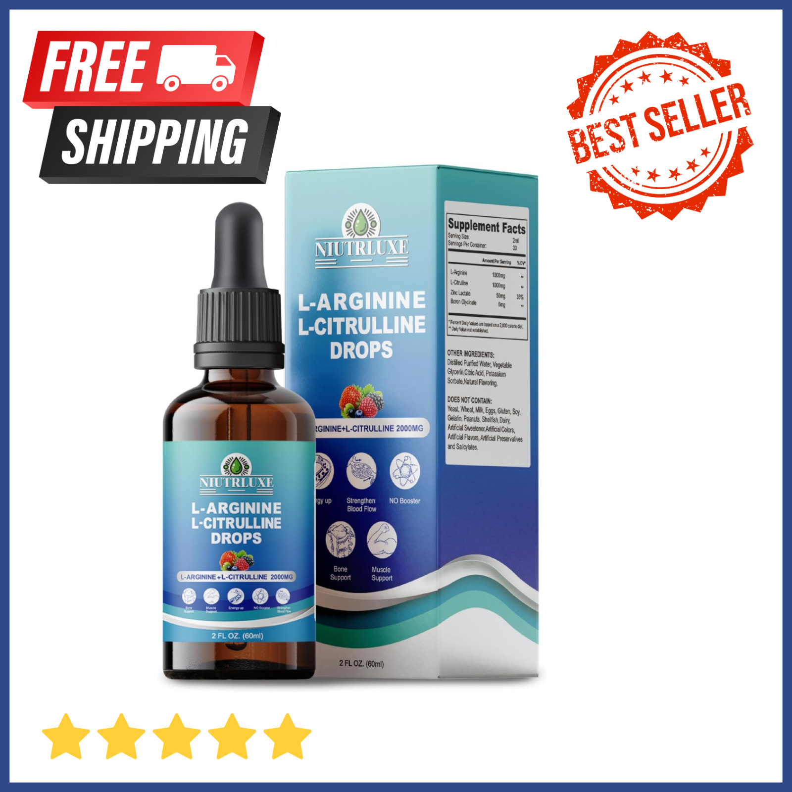 NIUTRLUXE LArginine LCitrulline Drops Liquid, LArginine for Men with Boron an…