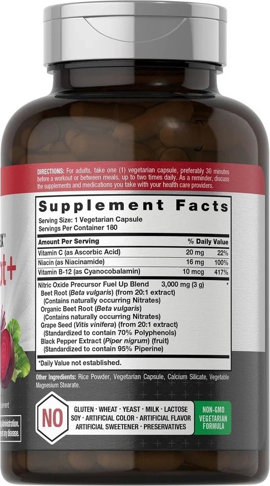 Nitric Oxide Beet Root Capsules | With Nitrates | 180 Count | by Horbaach*/