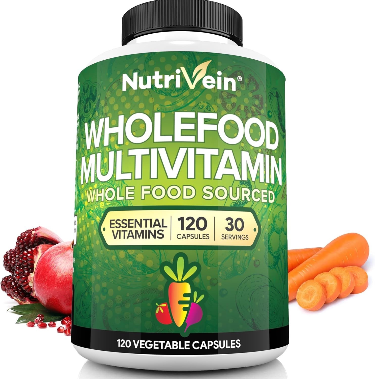 Multivitaminas diarias de alimentos integrales naturales, verduras y frutas