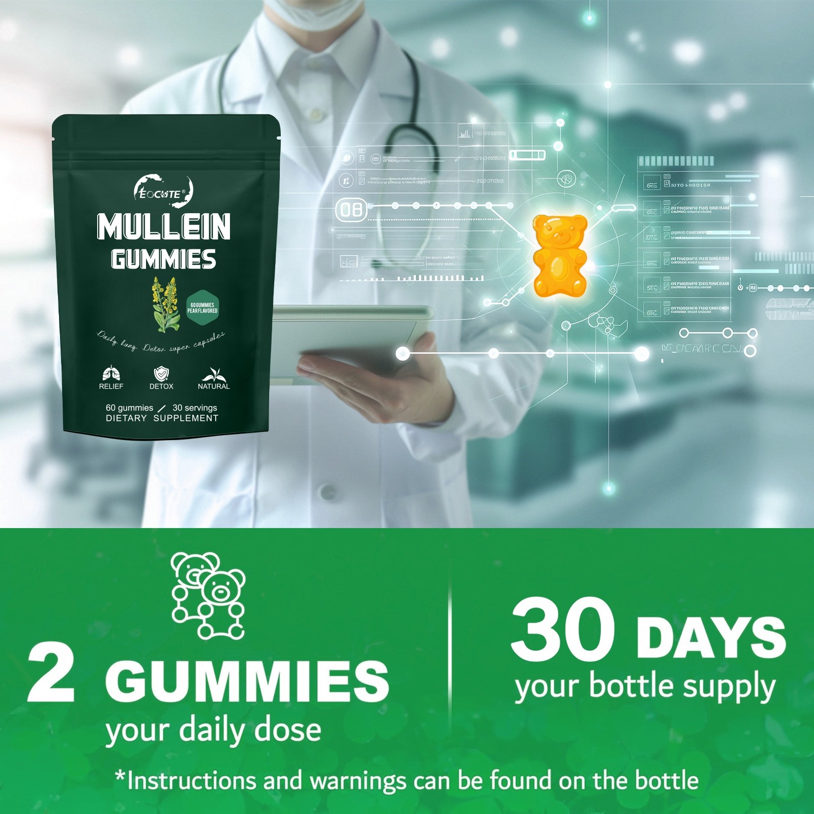 Mullein Leaf Extract Gummies for Lung Cleanse, Extra Strength 10000 MG USA
