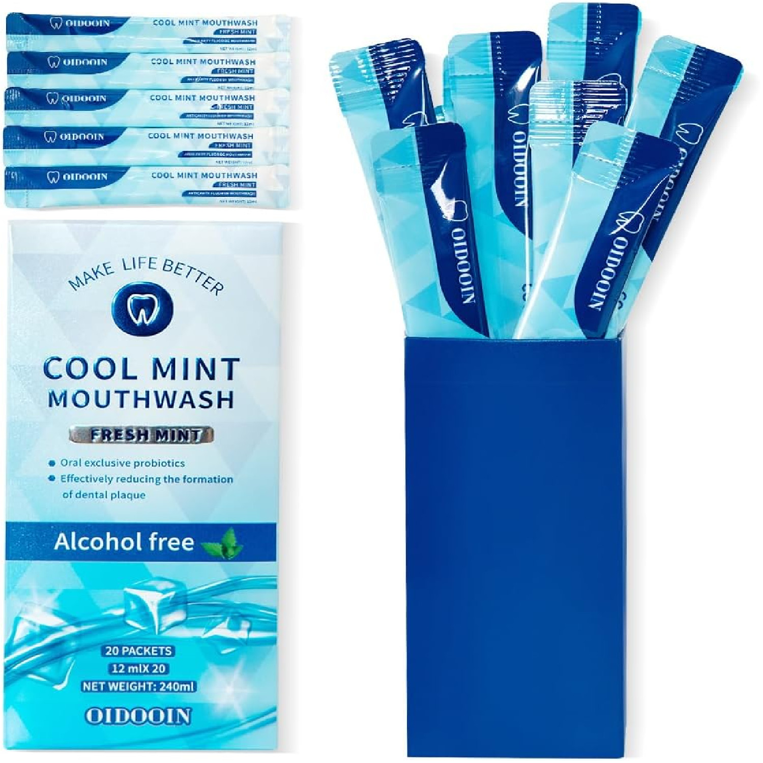 Strong Mint Mouthwash Alcohol Free, Mouth Wash for 0.02 Fl Oz (Pack of 20)