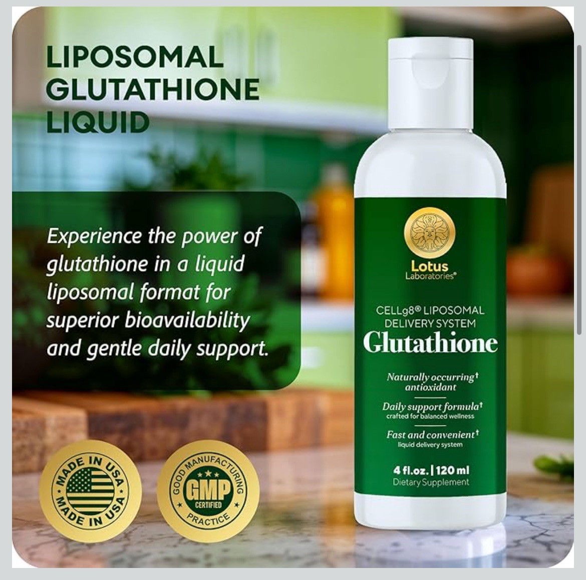 Liposomal Glutathione Liquid: High Absorption Antioxidant, Made in USA 4oz