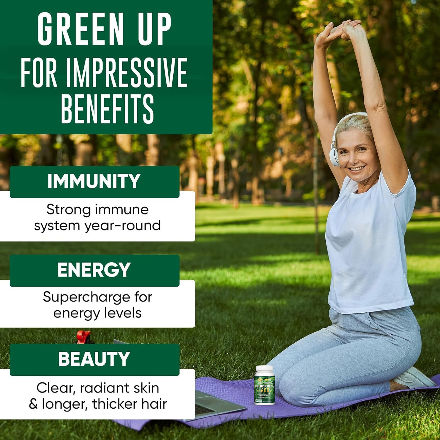 Chlorophyll Capsules 600mg – Skin Health, Antioxidant, Detox, Immune Support