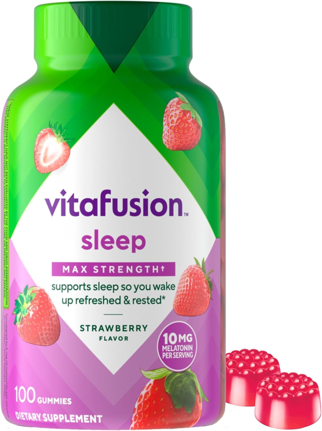 Vitafusion Max Strength 10 Mg Melatonin Gummy Strawberry 50 Days 100 Count