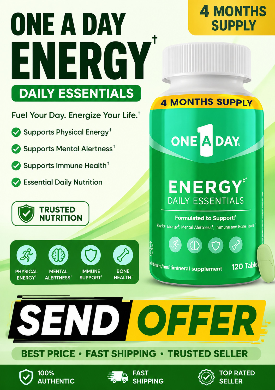 One A Day Energy Daily Essentials Multivitamin, 120 Count (Pack of 1)