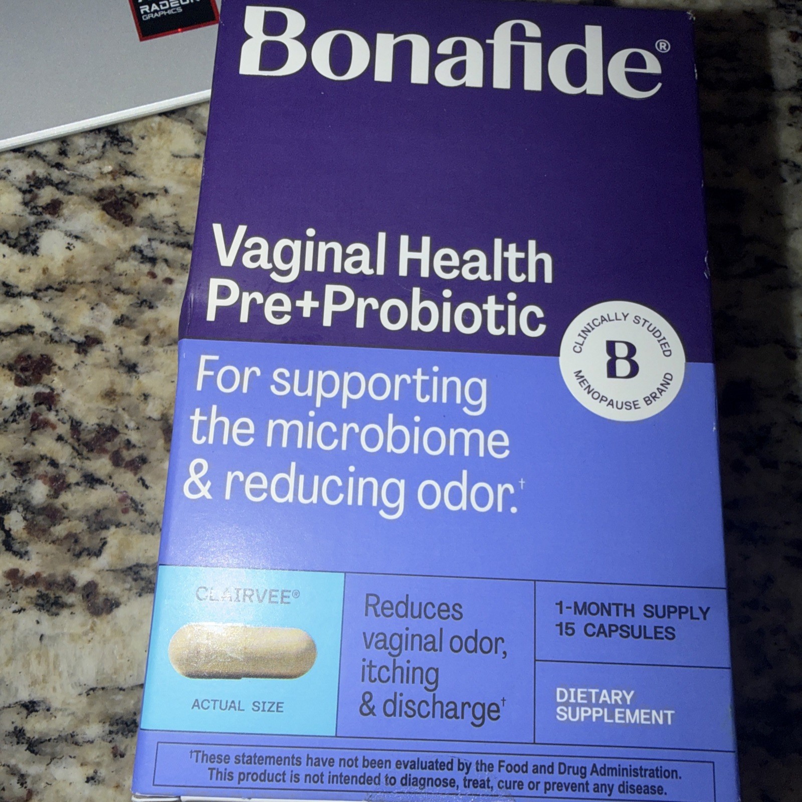 Bonafide Clairvee Vaginal Health Pre + Probiotic Relief Odor Itching 15 Cap 4/27