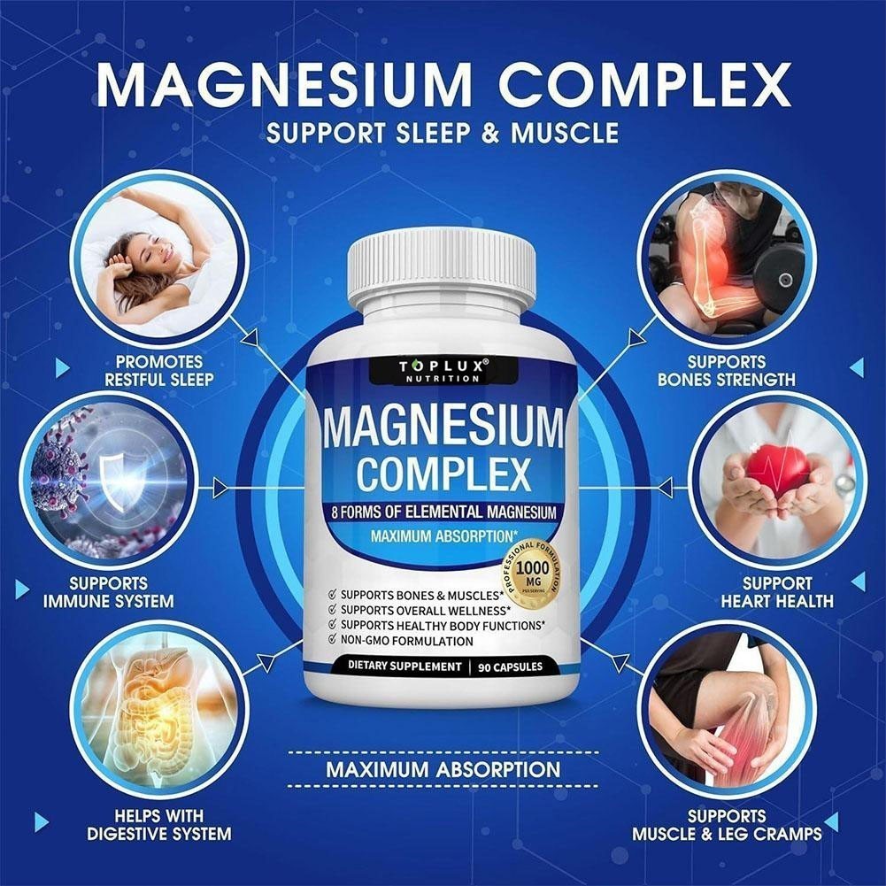 3X Toplux Nutrition Magnesium Complex 1000mg Supports 8 Elemental Magnesium++++