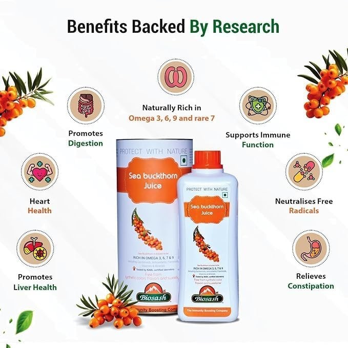 2X Biosash Himalayan Sea Buckthorn Juice 250ml Organic Cold Pressed Omega 3 6 9