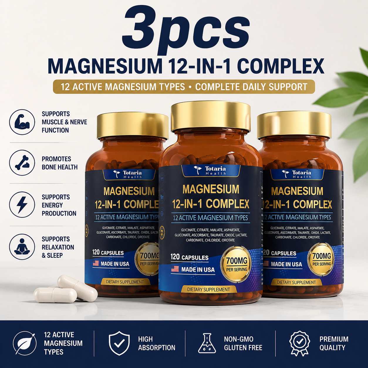 Magnesium 12 in 1 Complex 700mg – Glycinate Citrate Malate Taurate Daily Support