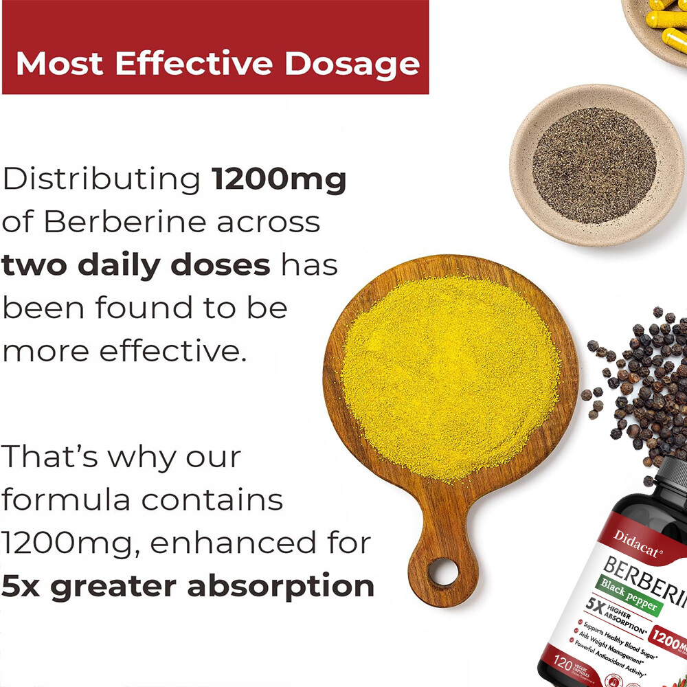 Berberine+Black Pepper Capsules 1200mg Supports Blood Sugar,Weight Management