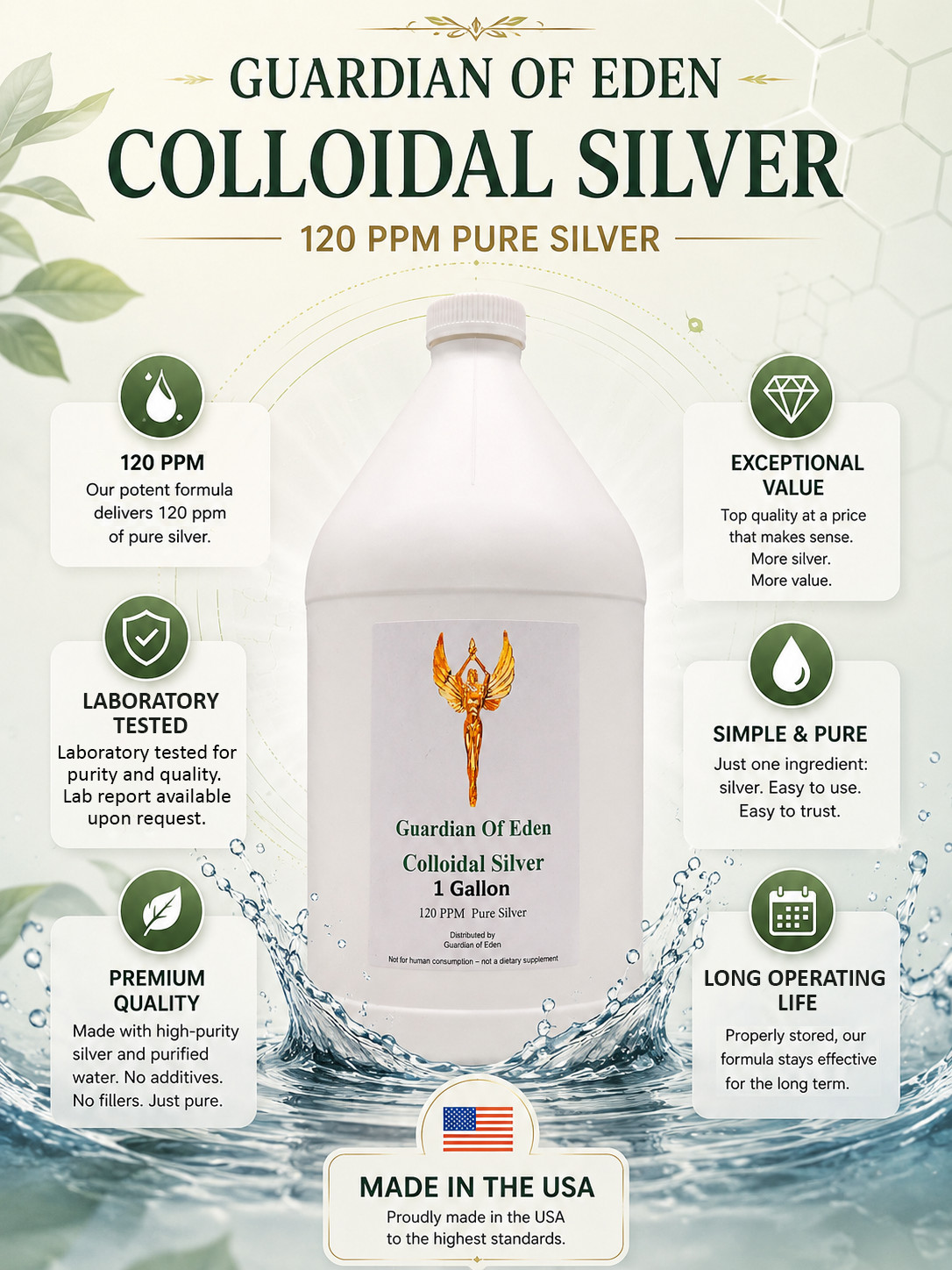 Fast Free Shipping – Colloidal Silver 120 PPM GOE 1-Gal