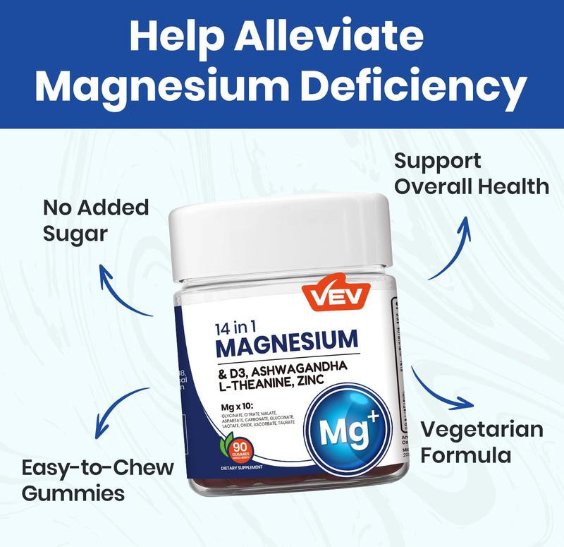 VEV 14-in-1 Magnesium Gummies – with Ashwagandha, L-Theanine, Vitamin D3 & Zinc