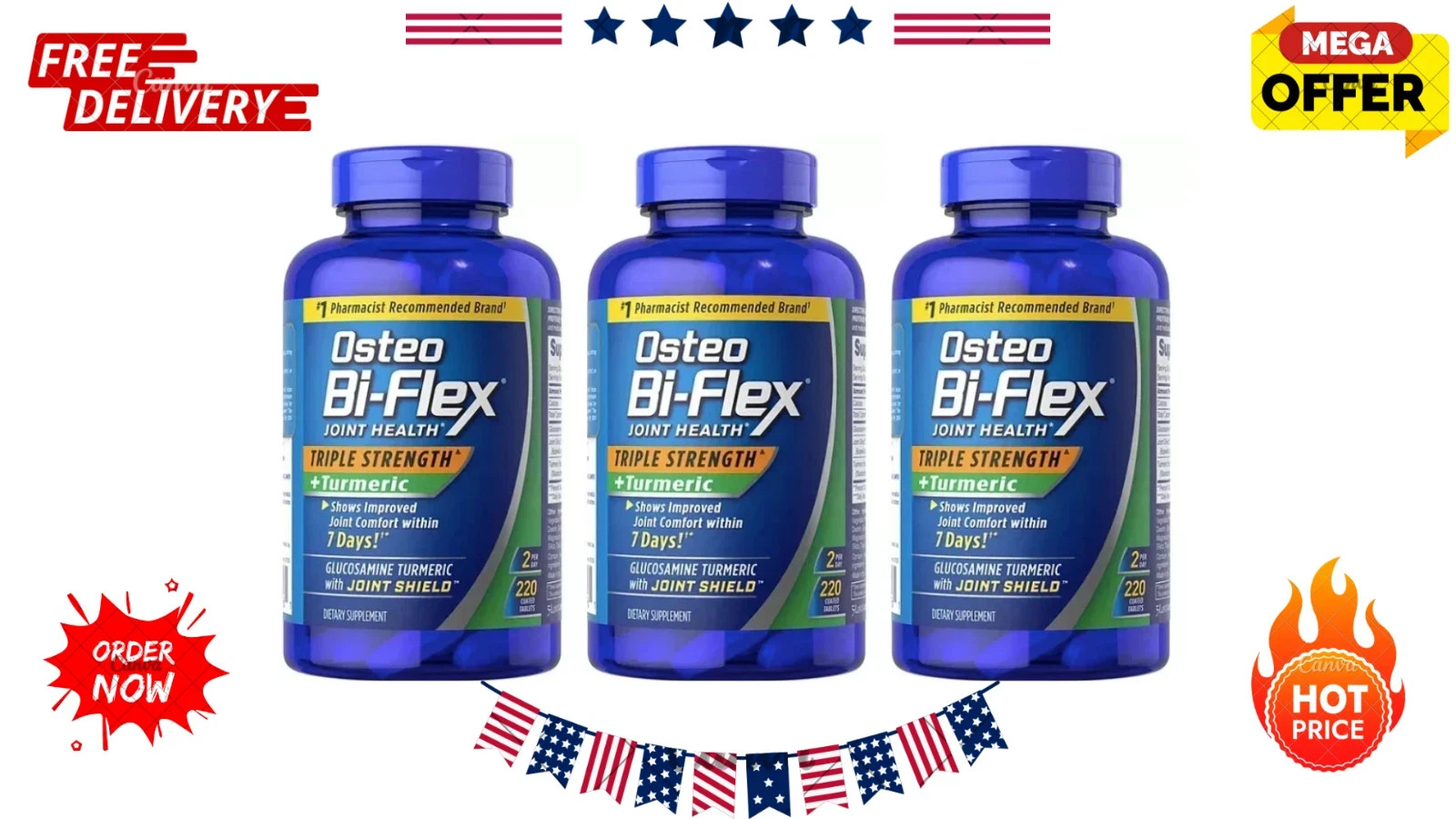 3 Pack-Osteo Bi-Flex Triple Strength Joint Health + Turmeric 220 Ct 660 Tablet