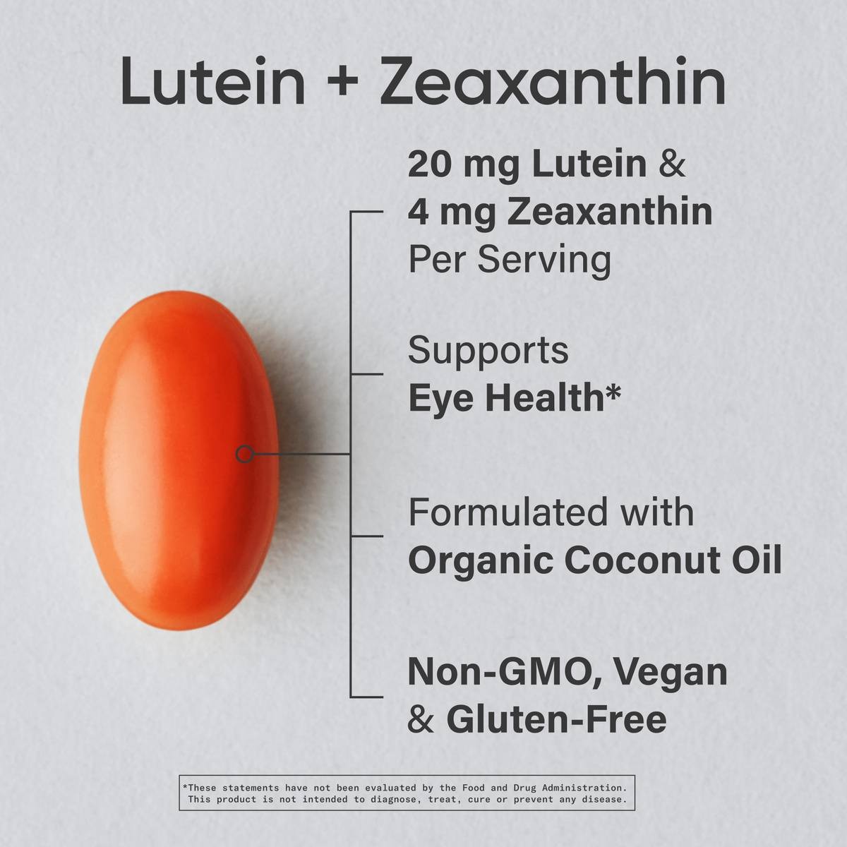 Vegan Lutein + Zeaxanthin (20mg) with Organic Coconut Oil for Better Absorption