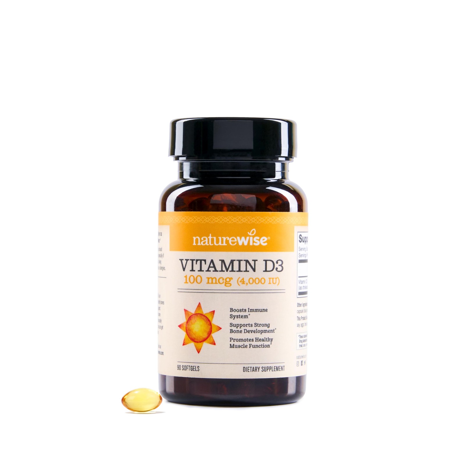 Vitamin D3 4000Iu (100 Mcg) Healthy Muscle Function, and Immune Support, Non-Gmo