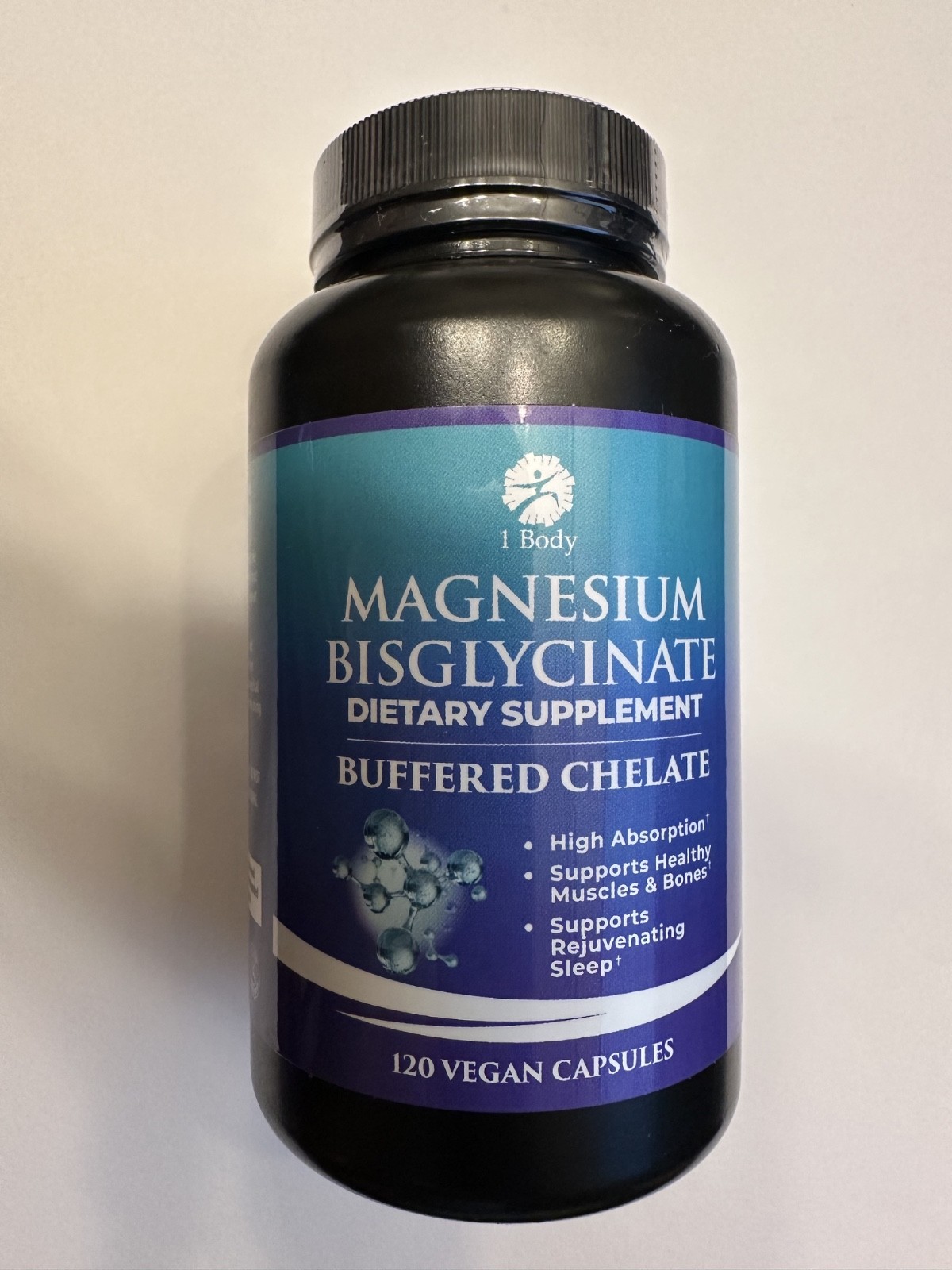 1 Body Magnesium Bisglycinate Capsules – 120 Vegan Capsules, Exp 04/2027