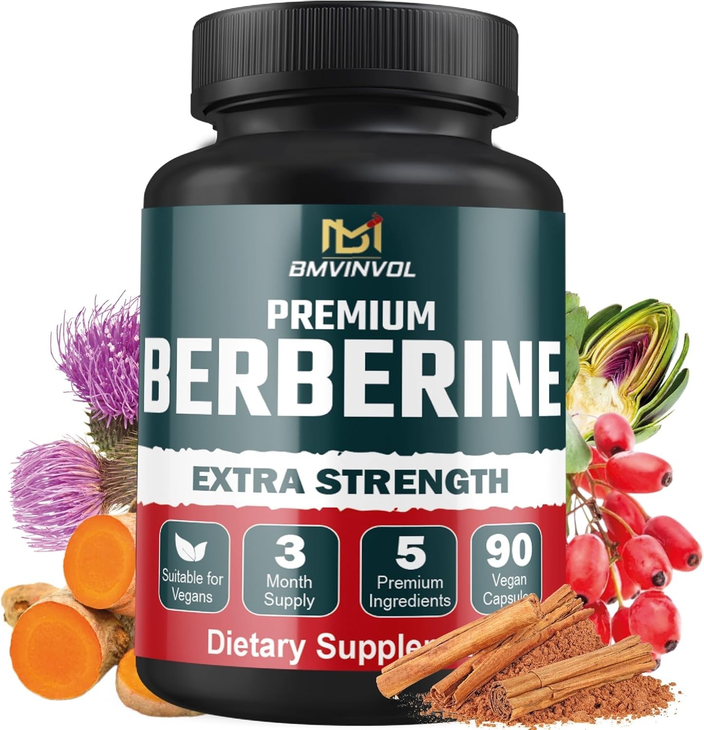 Berberine HCl Cholesterol Support Supplement Milk Thistle, Turmeric, Artichoke